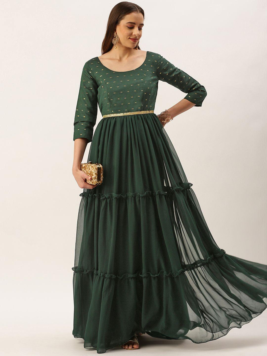 ethnovog green embellished georgette ethnic maxi dress