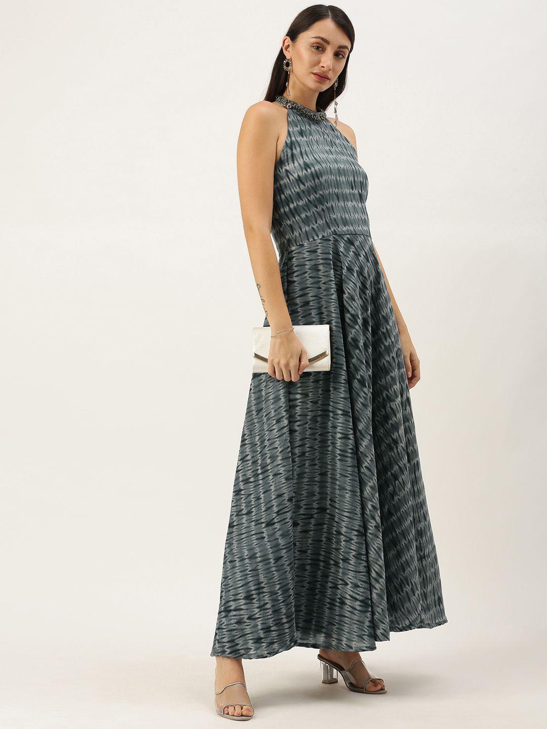 ethnovog grey  black printed made to measure maxi dress