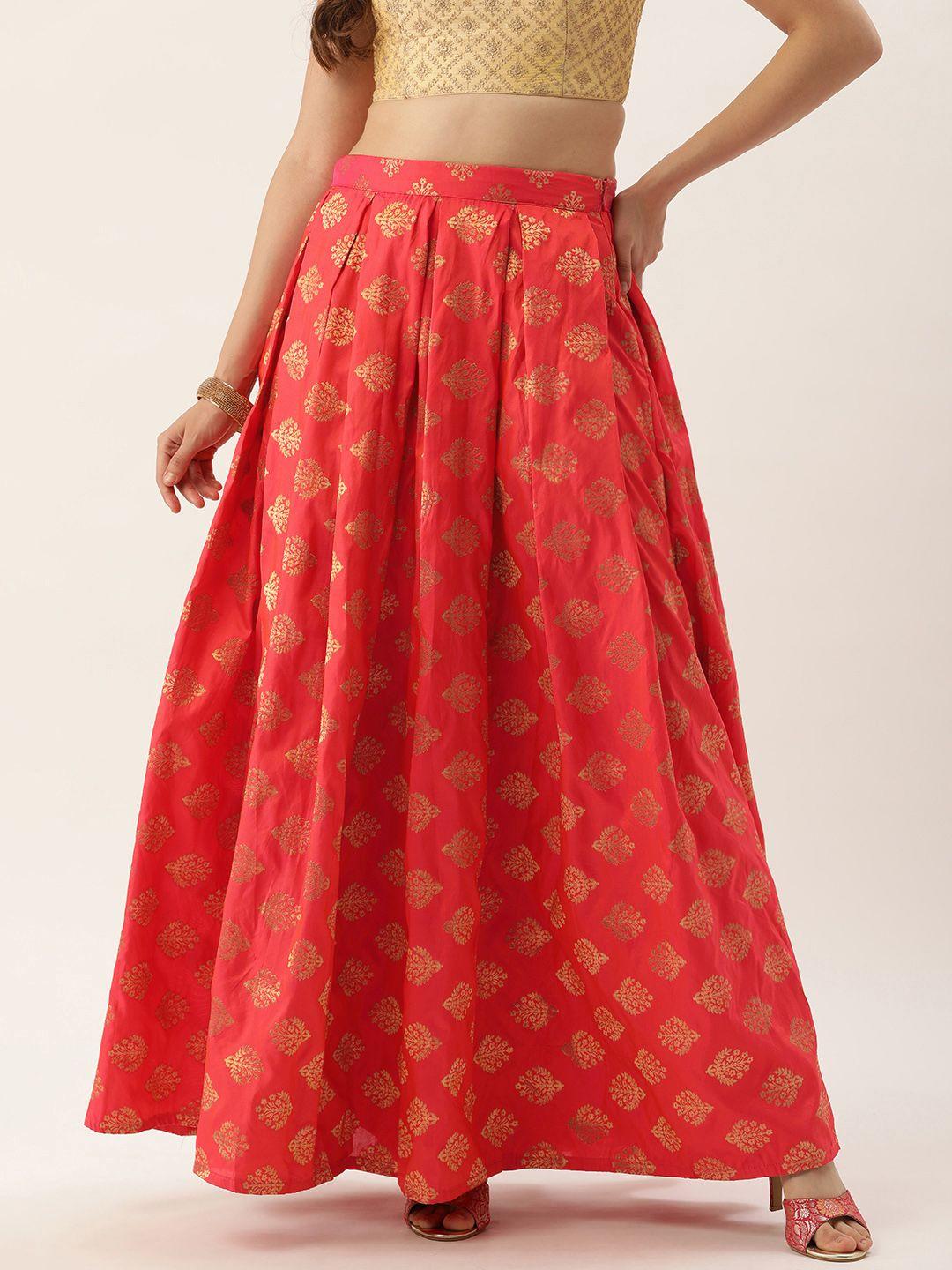 ethnovog jacquard pleated maxi length flared skirt