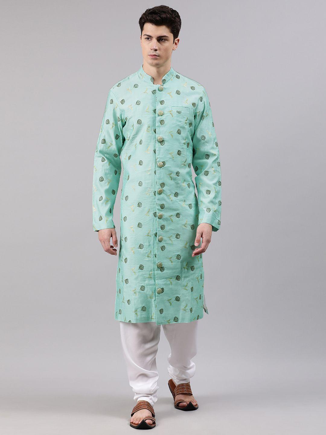 ethnovog men blue  white printed made to measure kurta with churidar