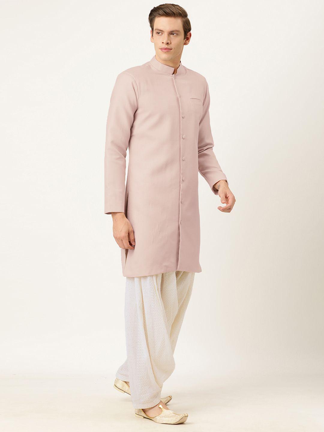 ethnovog men made to measure pink  white solid kurta with patiala