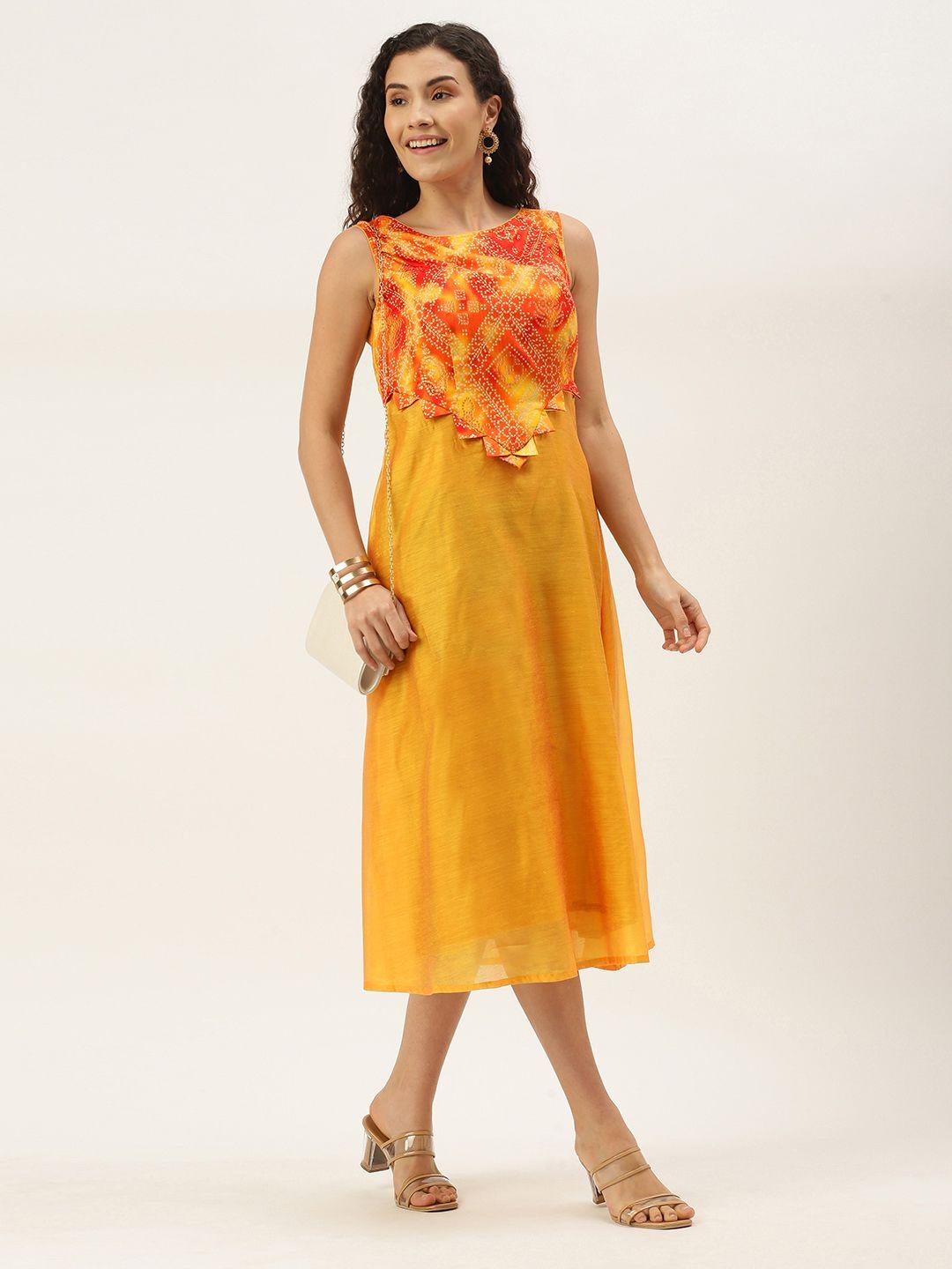 ethnovog mustard yellow a-line midi dress