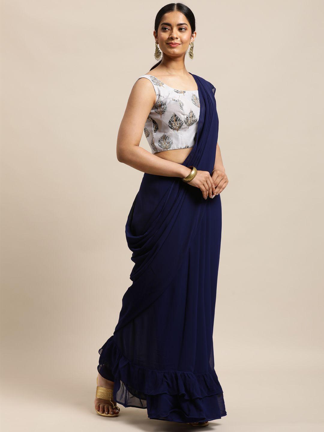 ethnovog navy blue ruffled saree