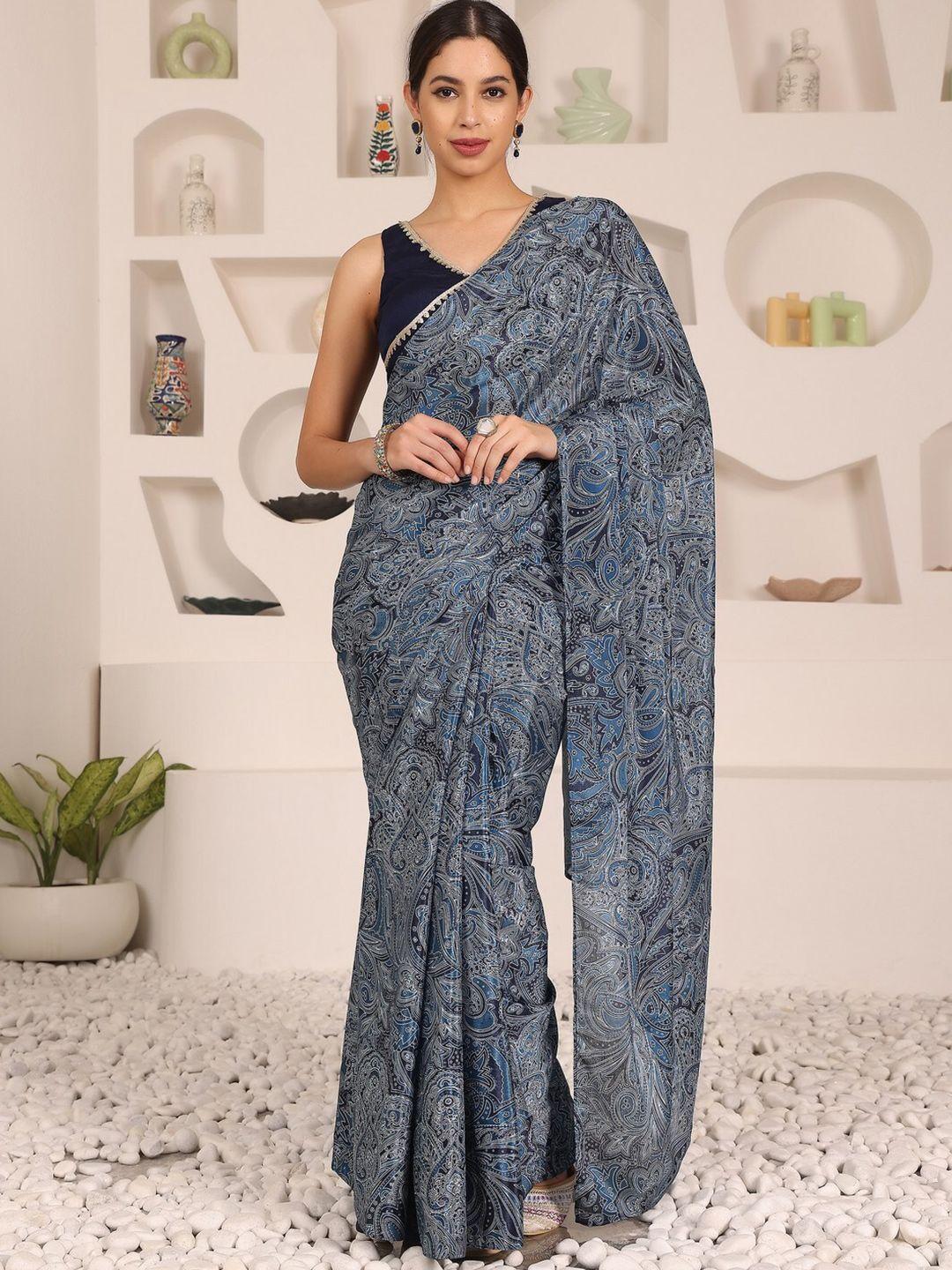 ethnovog paisley printed saree with stitched blouse