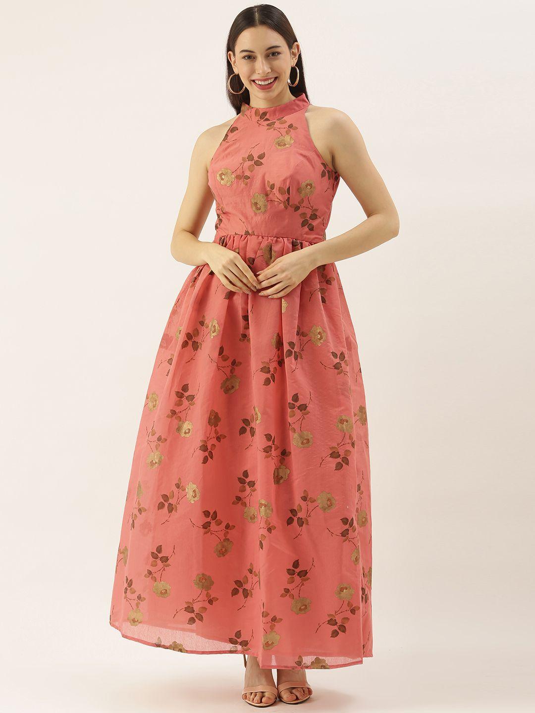 ethnovog peach  brown floral made to measure maxi dress