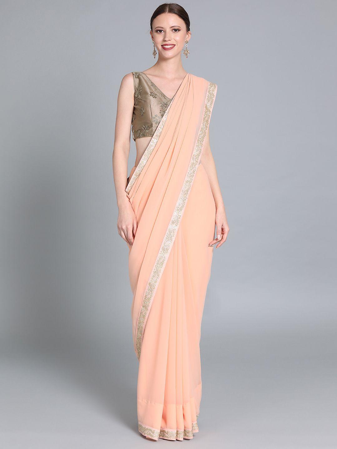 ethnovog peach-coloured  grey made to measure embellished saree