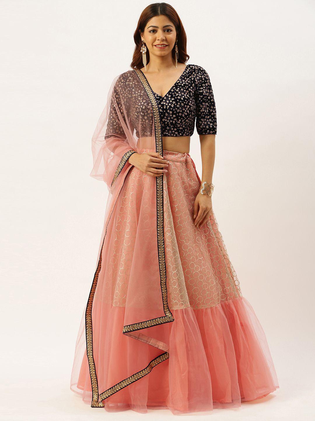 ethnovog peach-coloured  navy gotta work made to measure lehenga  blouse with dupatta