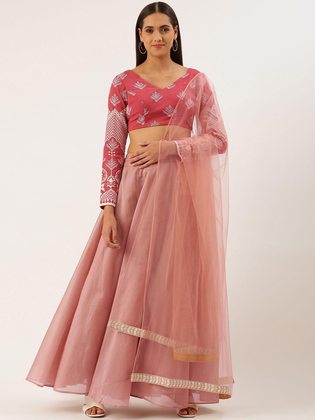 ethnovog pink  white embroidered ready to wear lehenga  blouse with dupatta