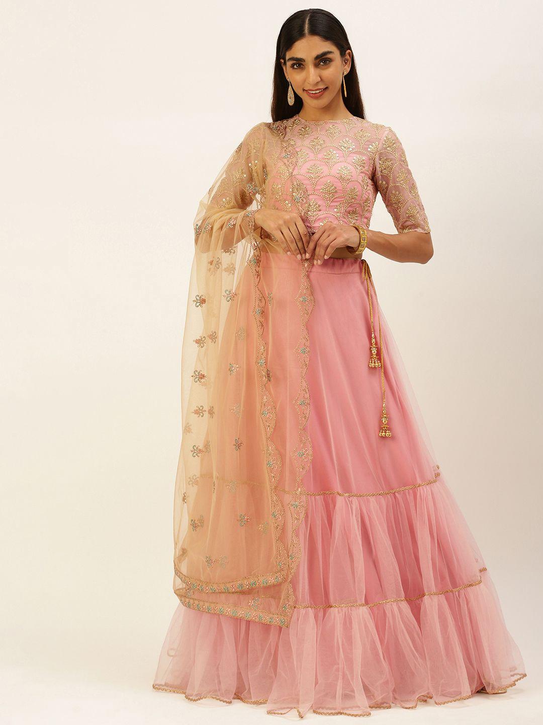 ethnovog pink sequinned ready to wear lehenga  blouse with dupatta