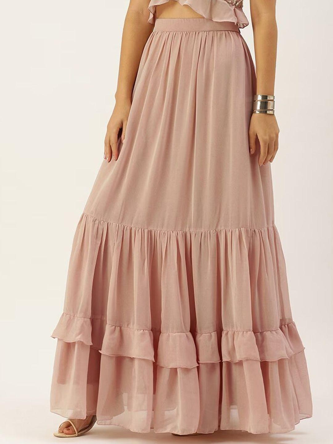 ethnovog pleated georgette tiered maxi skirt