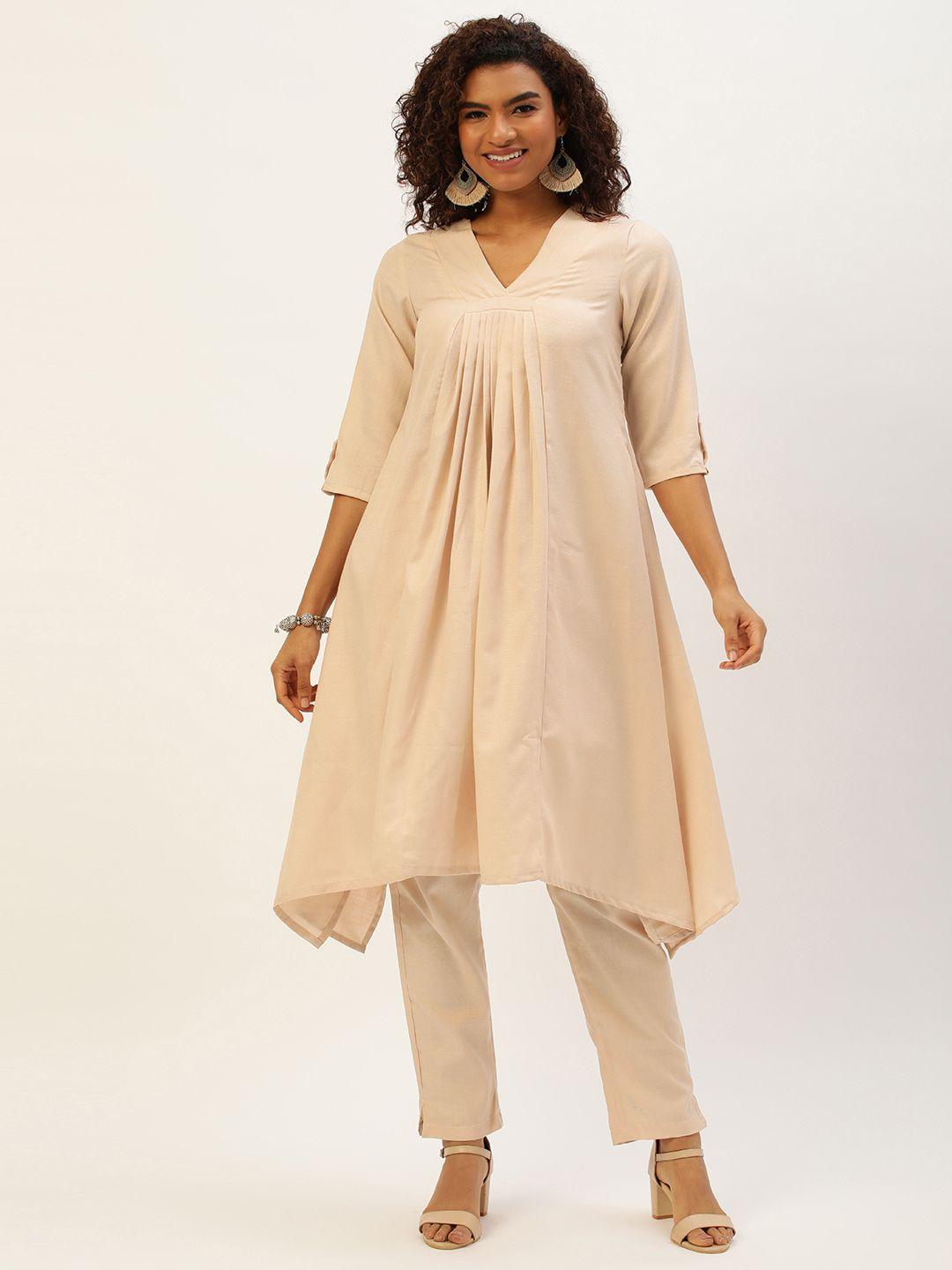 ethnovog pleated v-neck kurta with trousers