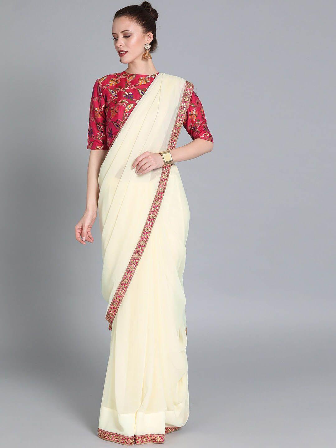 ethnovog poly georgette saree with embroidered border