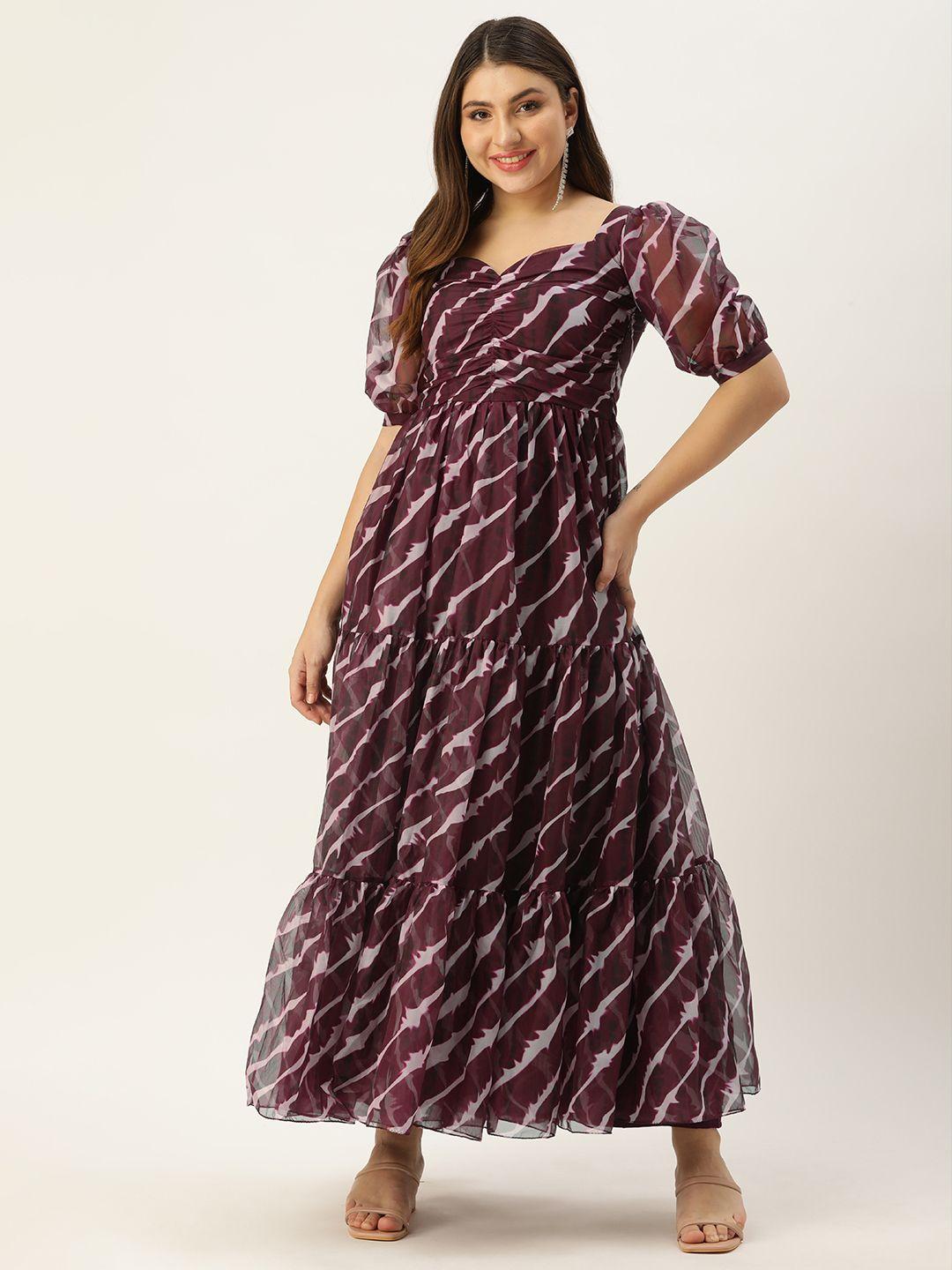 ethnovog print puff sleeves a-line maxi dress