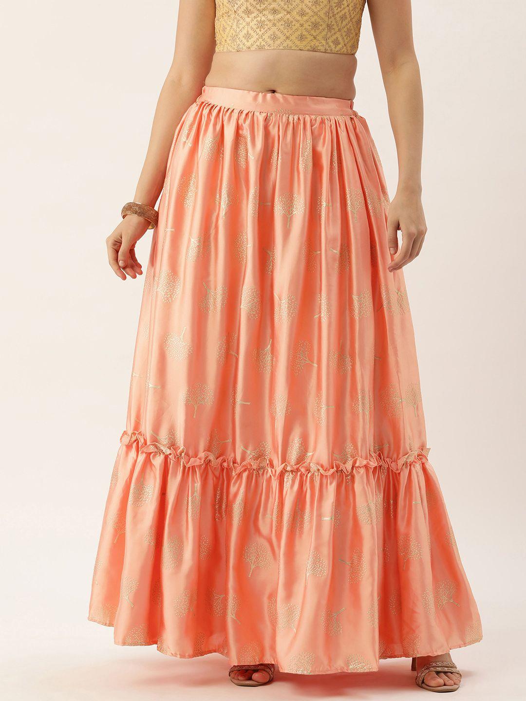 ethnovog printed pleated maxi length flared skirt