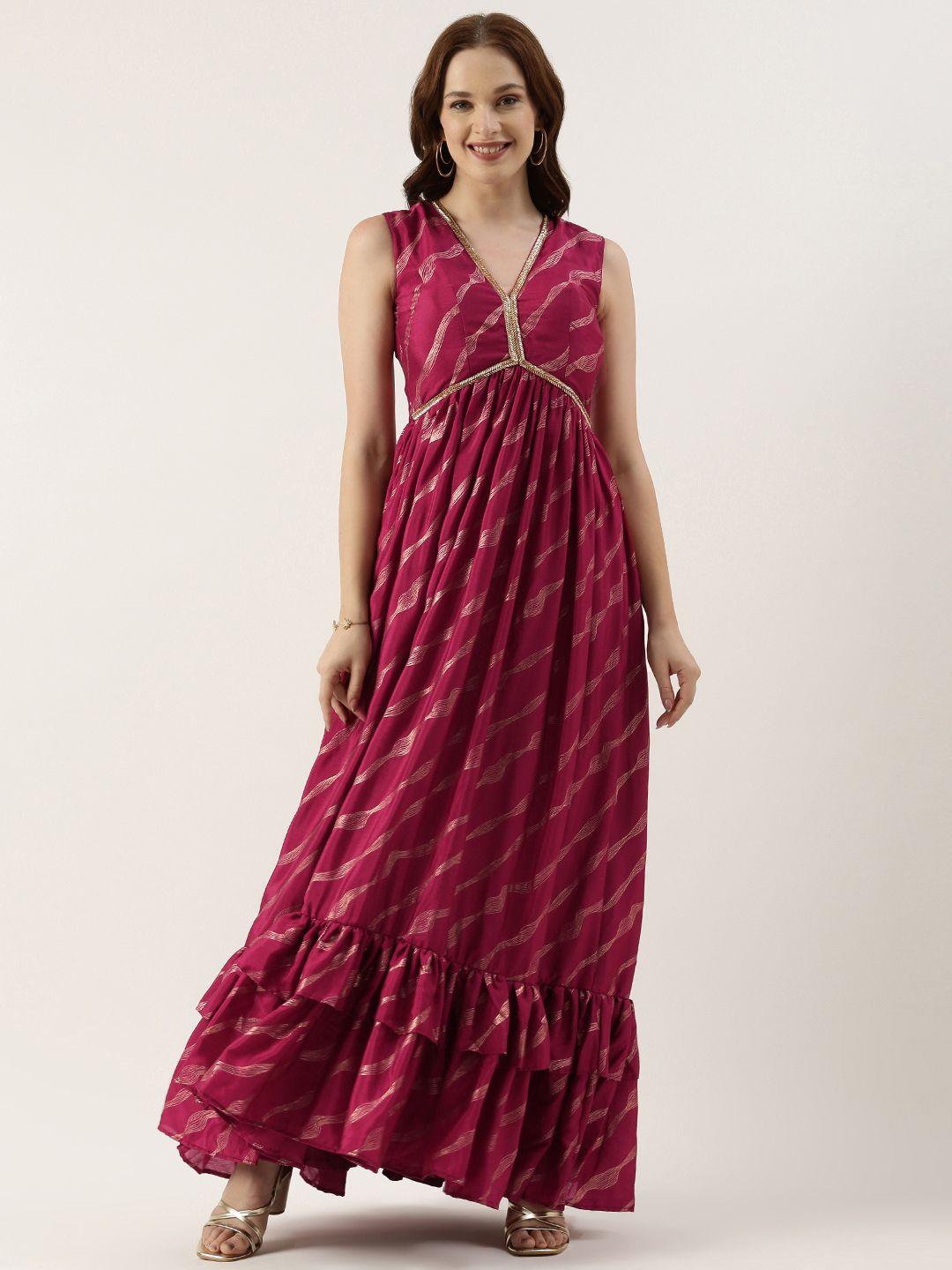 ethnovog printed pleated ruffles maxi dress