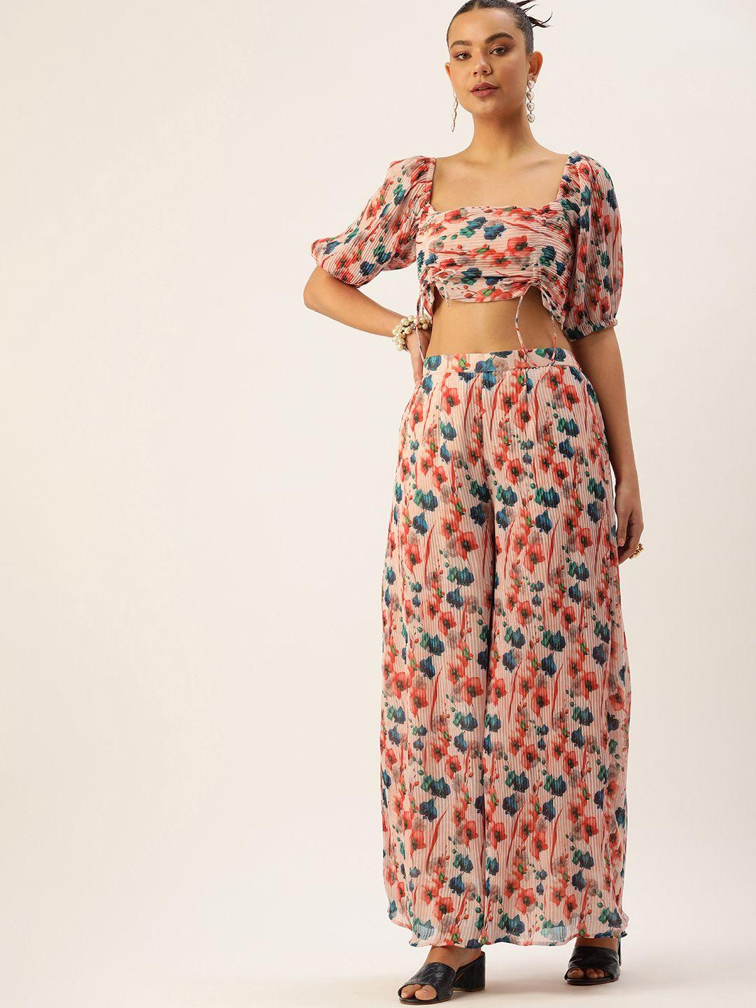 ethnovog printed pleated top with palazzos