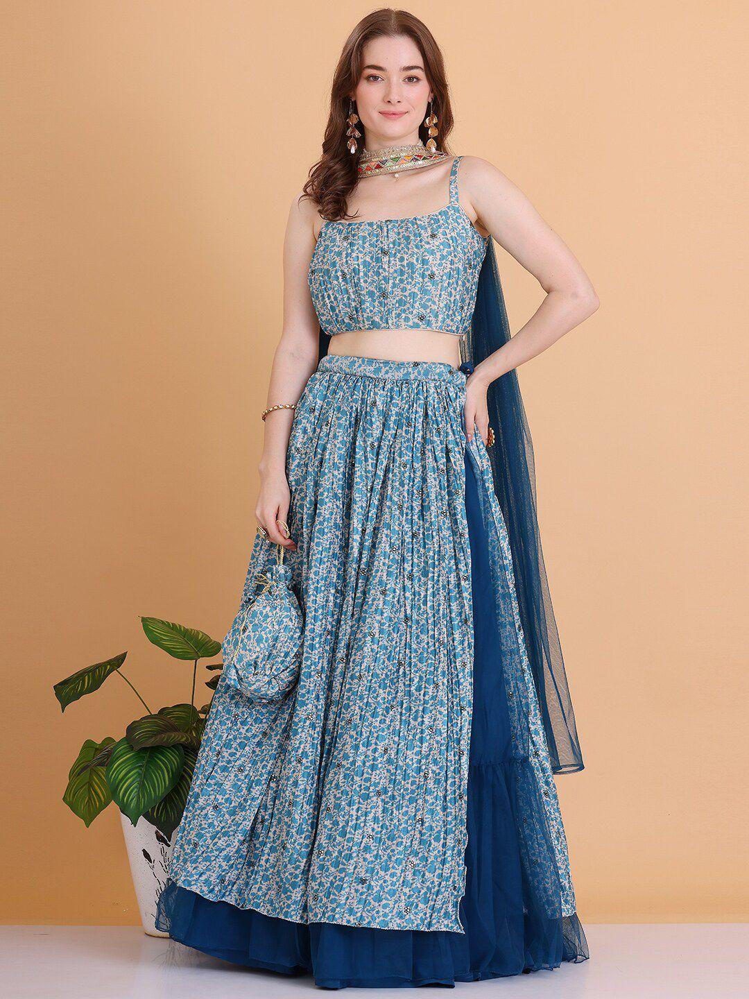 ethnovog printed sequinned ready to wear lehenga & blouse with dupatta