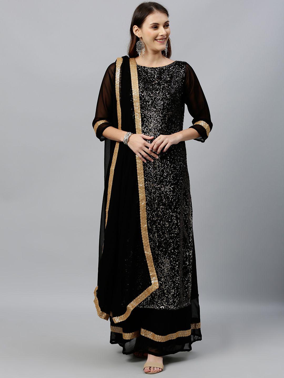 ethnovog ready to wear black boat neck embroidered palazzo suit