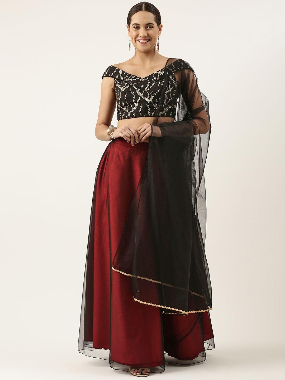 ethnovog ready to wear black net sequins embroidery lehenga set