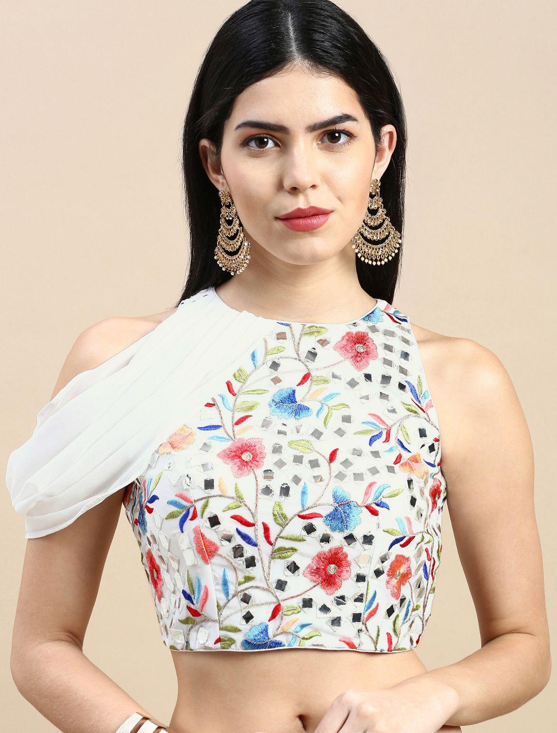 ethnovog ready to wear embroidered mirror work saree blouse