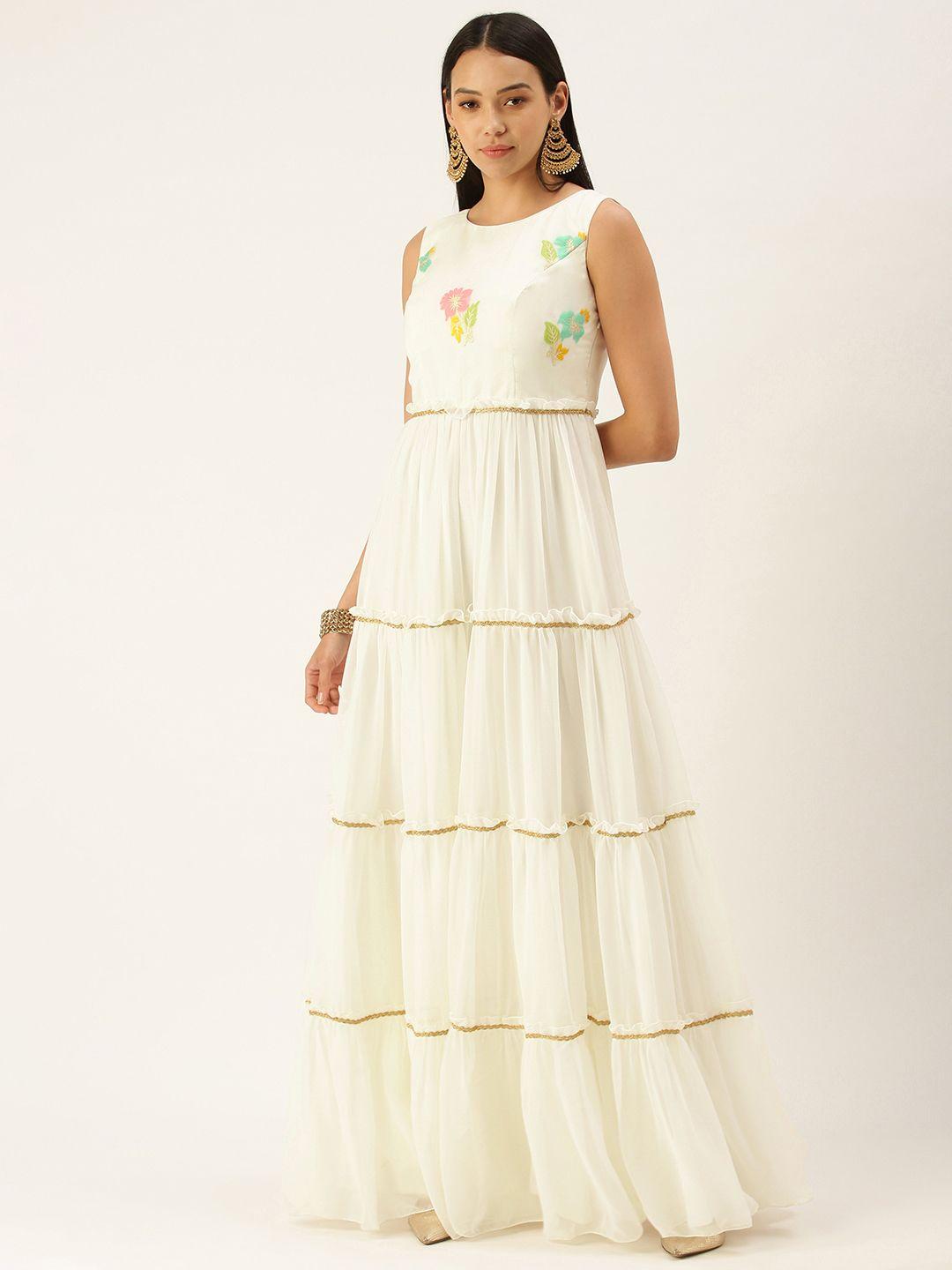 ethnovog ready to wear off white tiered gatherd gown