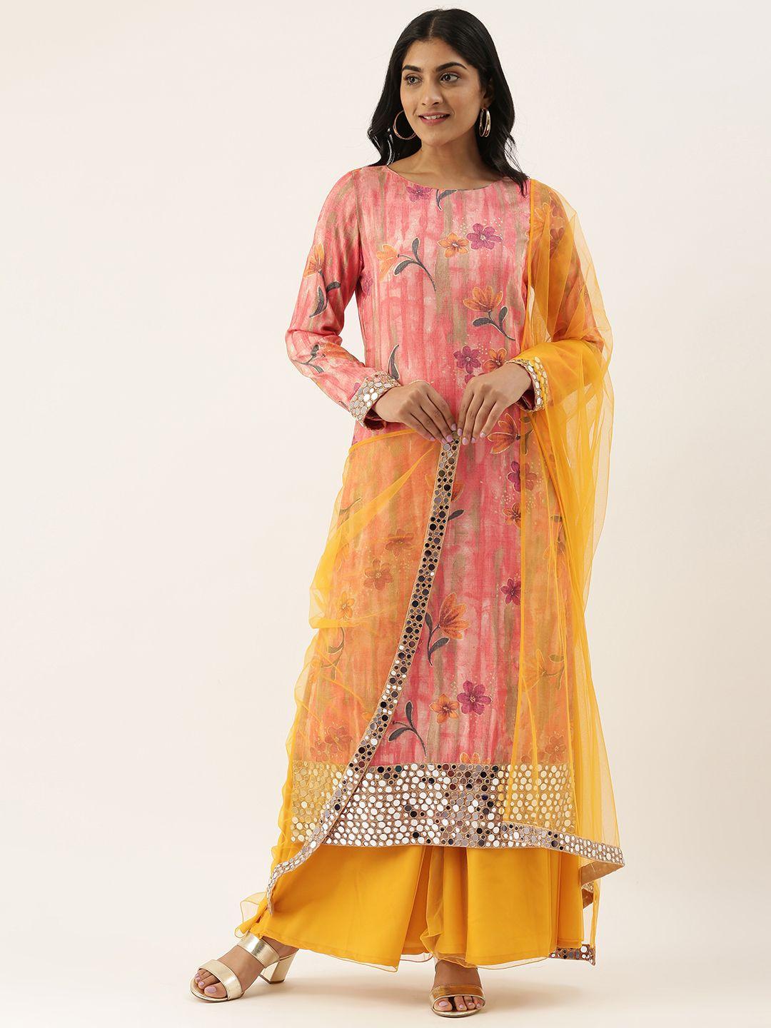 ethnovog ready to wear pink printed embroidered sharara suit
