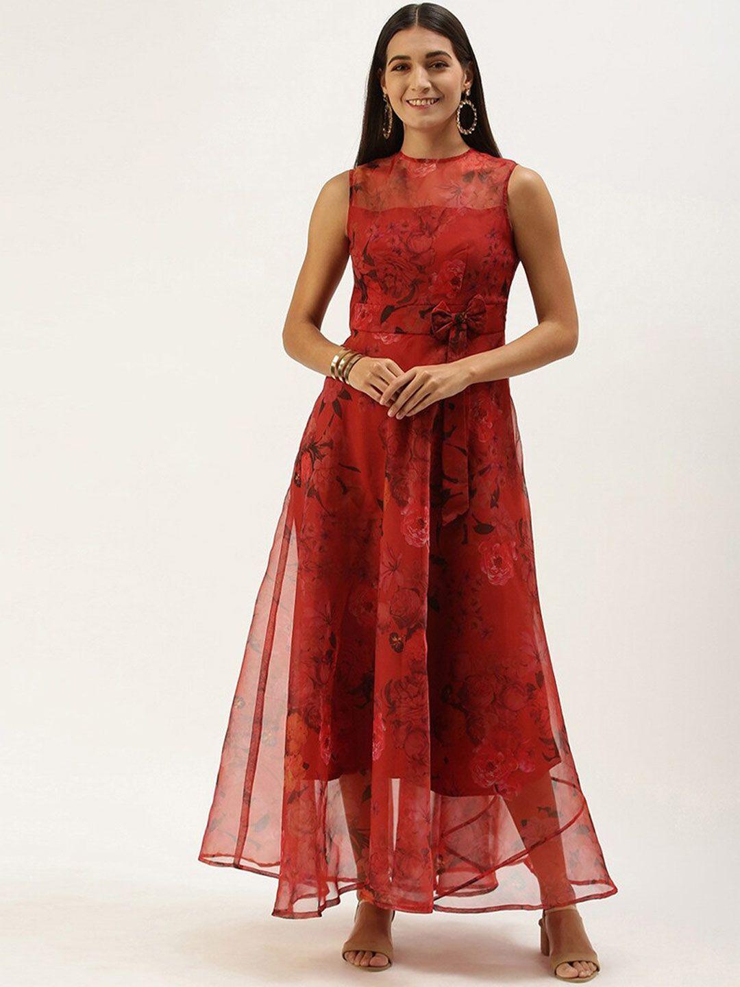 ethnovog red  black floral maxi dress