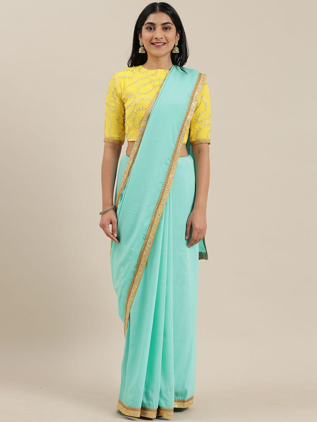 ethnovog sea green solid made to measure saree