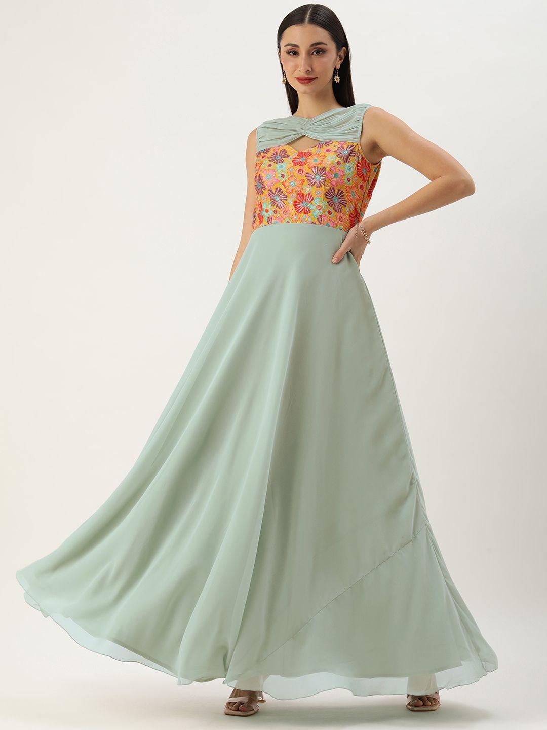 ethnovog sequined floral embroidered maxi gown dress