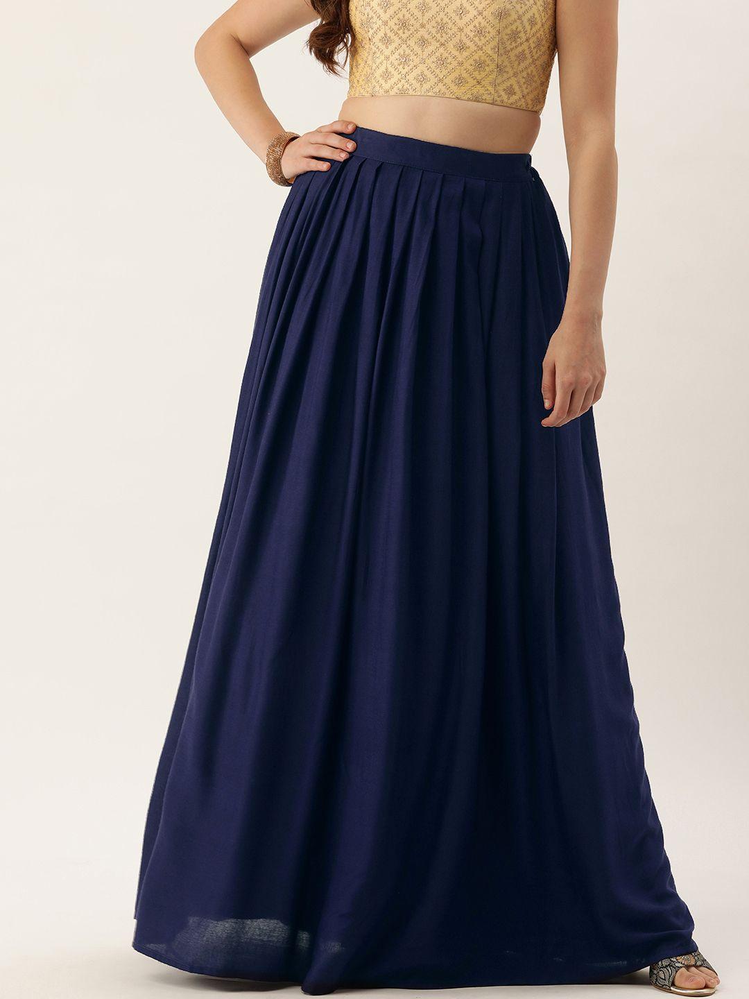 ethnovog solid pleated maxi length flared skirt