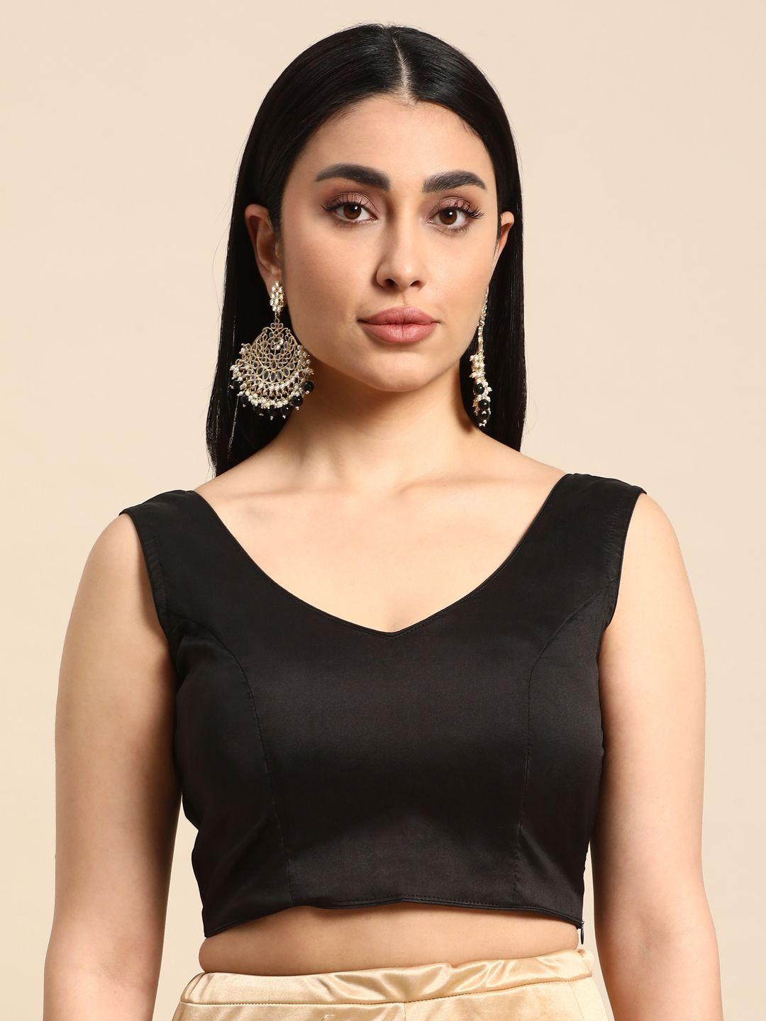 ethnovog solid taffeta ready to wear saree blouse