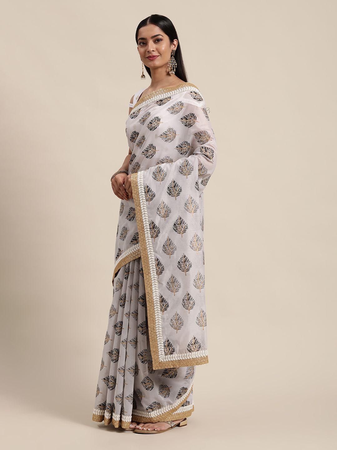 ethnovog white  green ethnic motifs banarasi saree