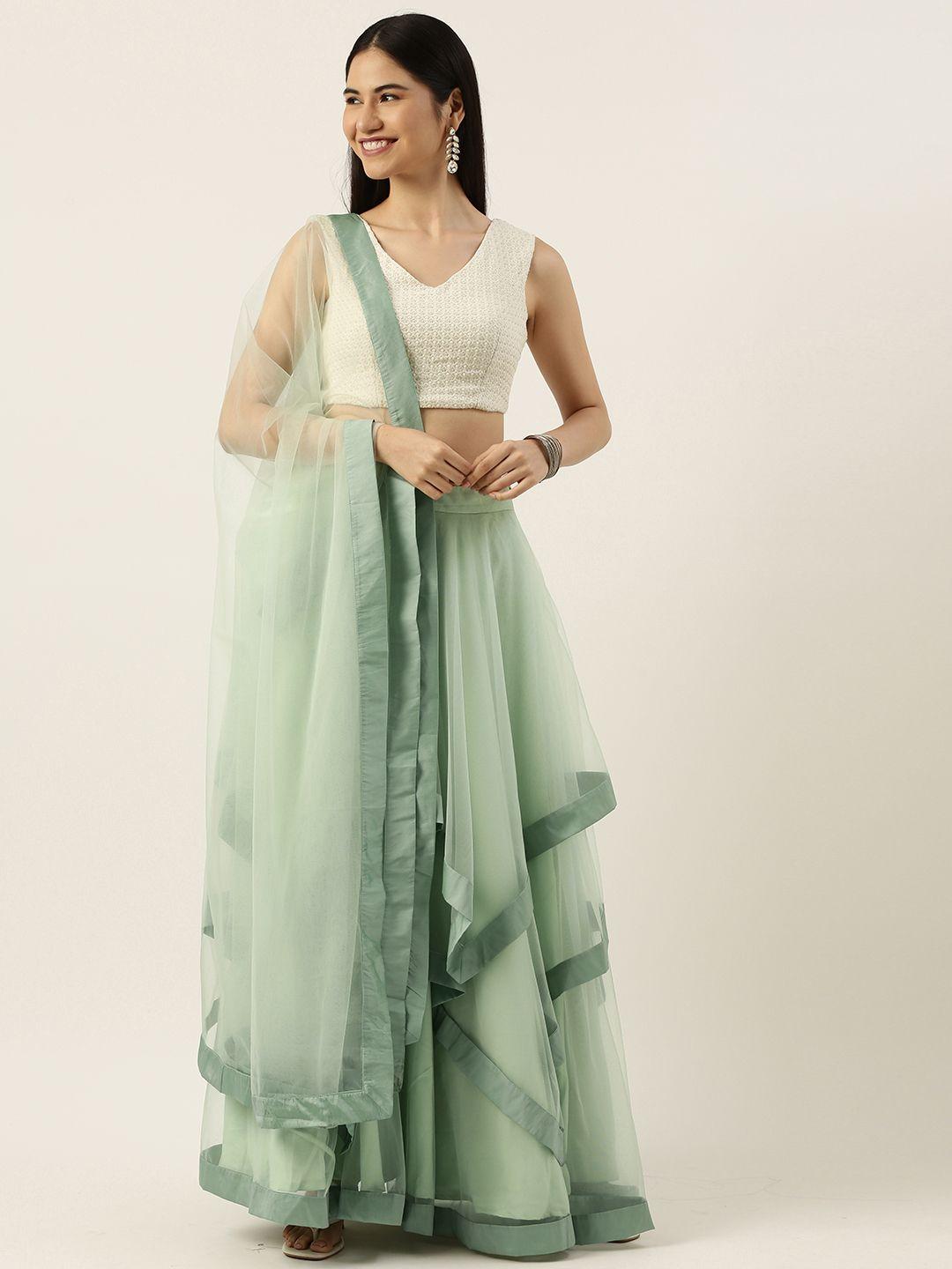 ethnovog white  green made to measure lehenga  blouse with dupatta