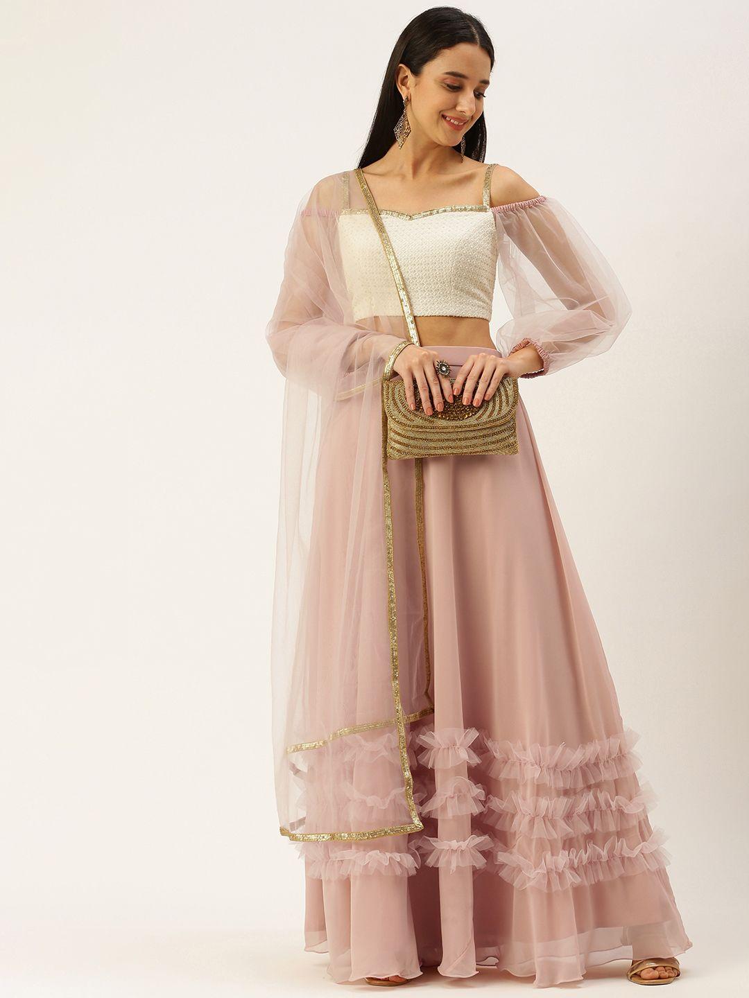 ethnovog woman embroidered thread work ready to wear lehenga  blouse with dupatta
