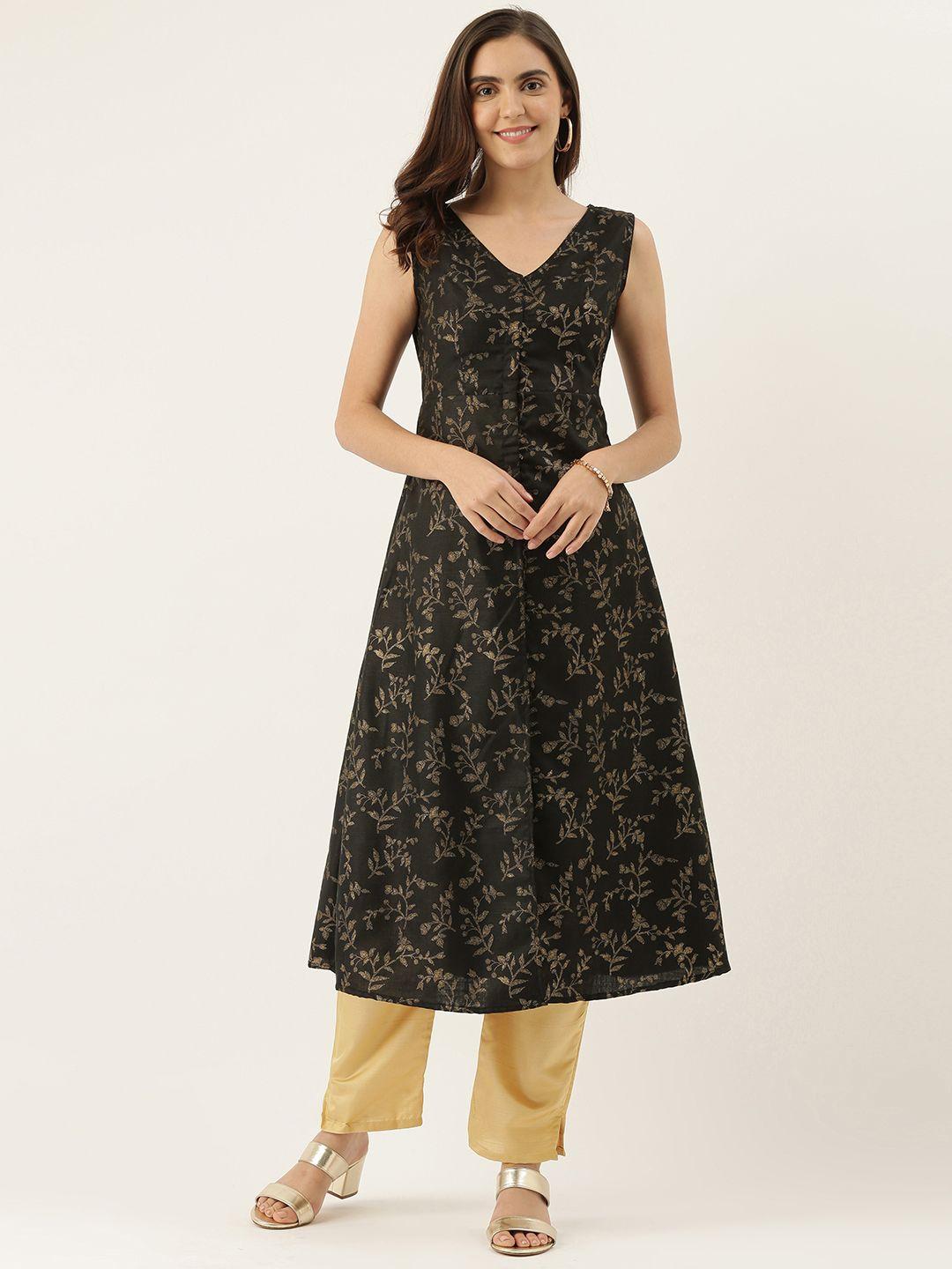 ethnovog women black printed a-line kurta