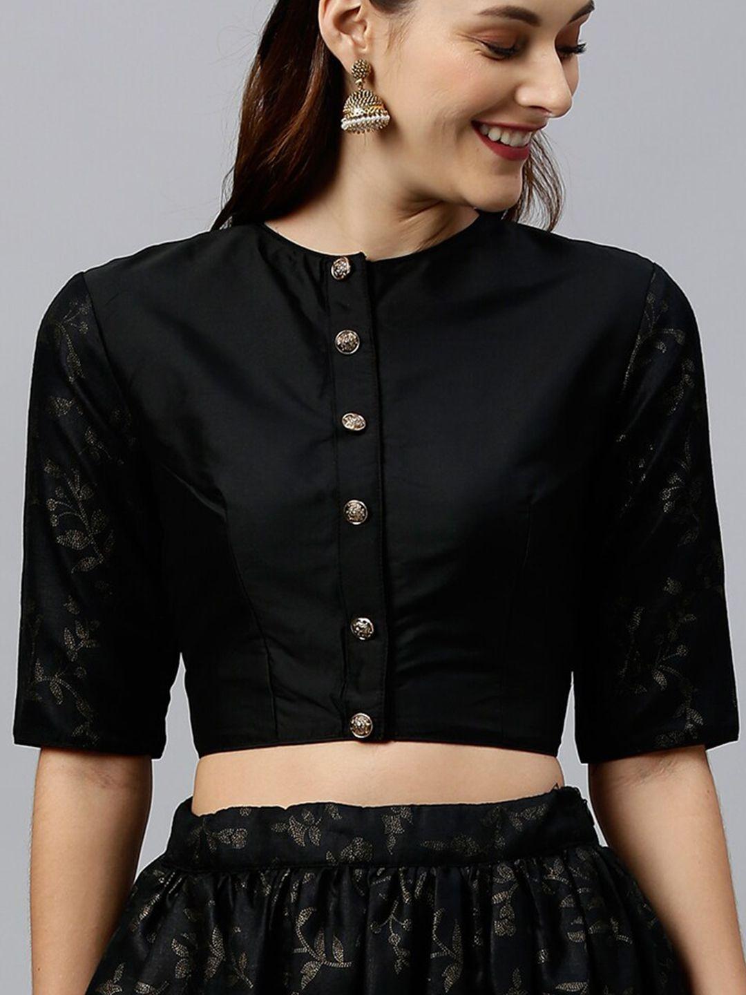 ethnovog women black printed ready to wear blouse