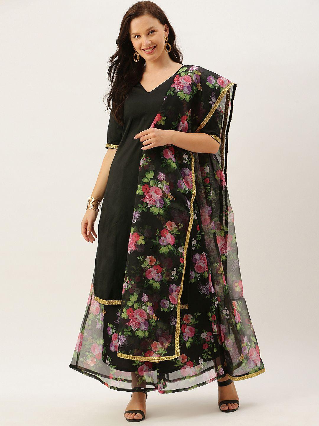 ethnovog women black solid made to measure kurta with palazzos  dupatta