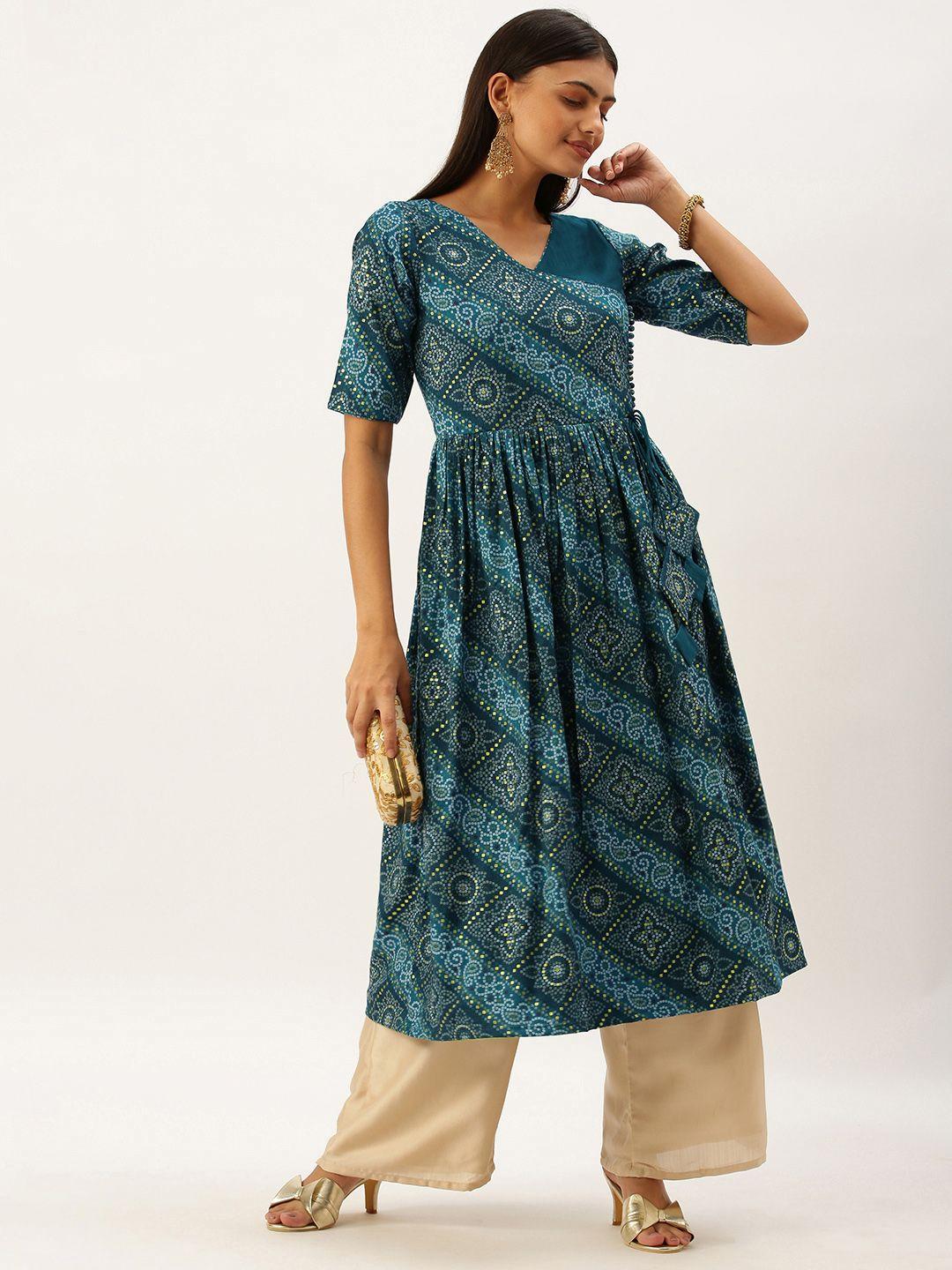 ethnovog women blue bandhani printed kurta