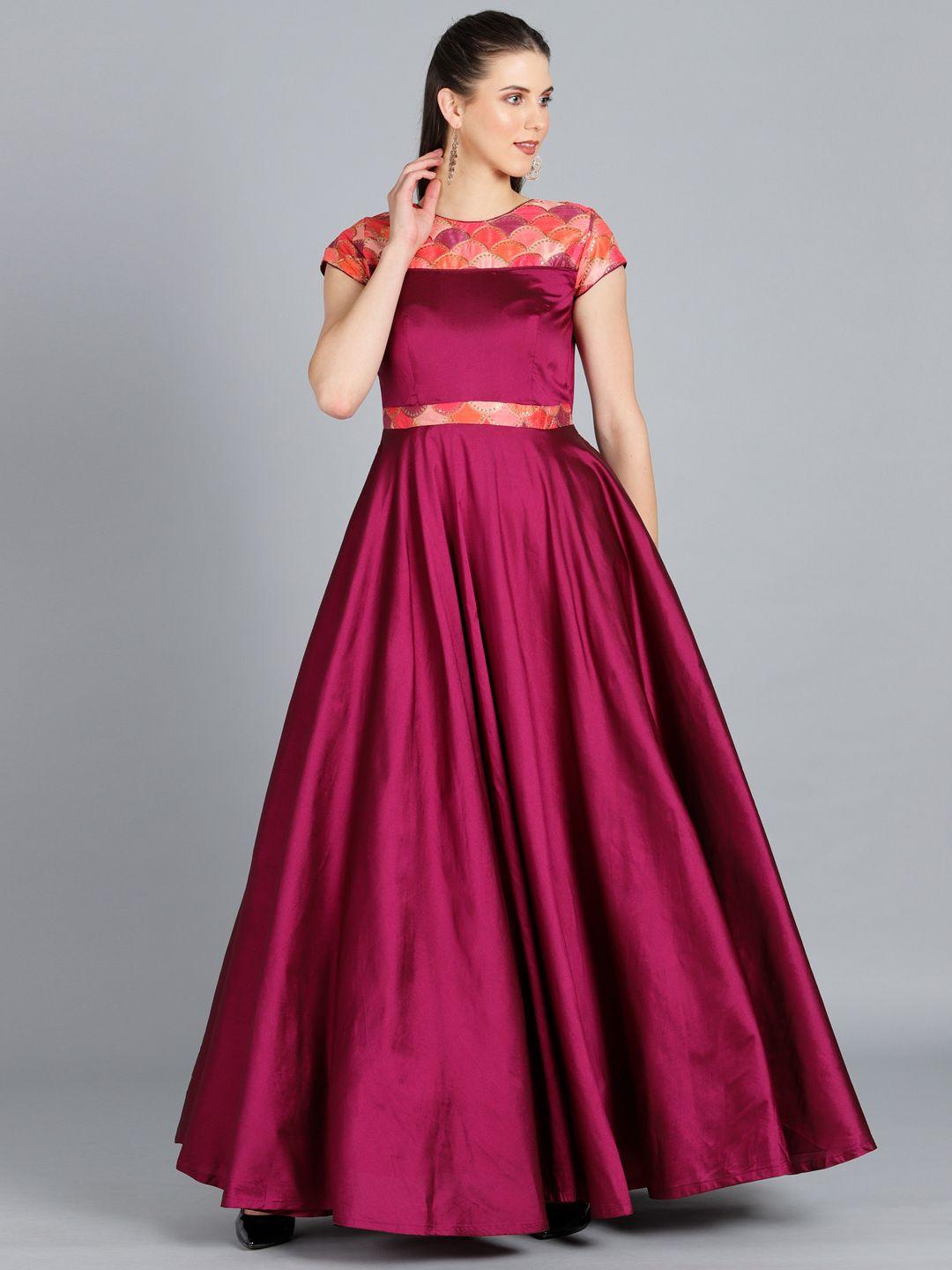 ethnovog women burgundy solid made to measure printed cocktail gown