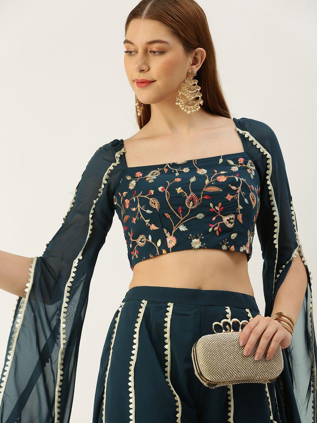 ethnovog women embroidered crop top with palazzos