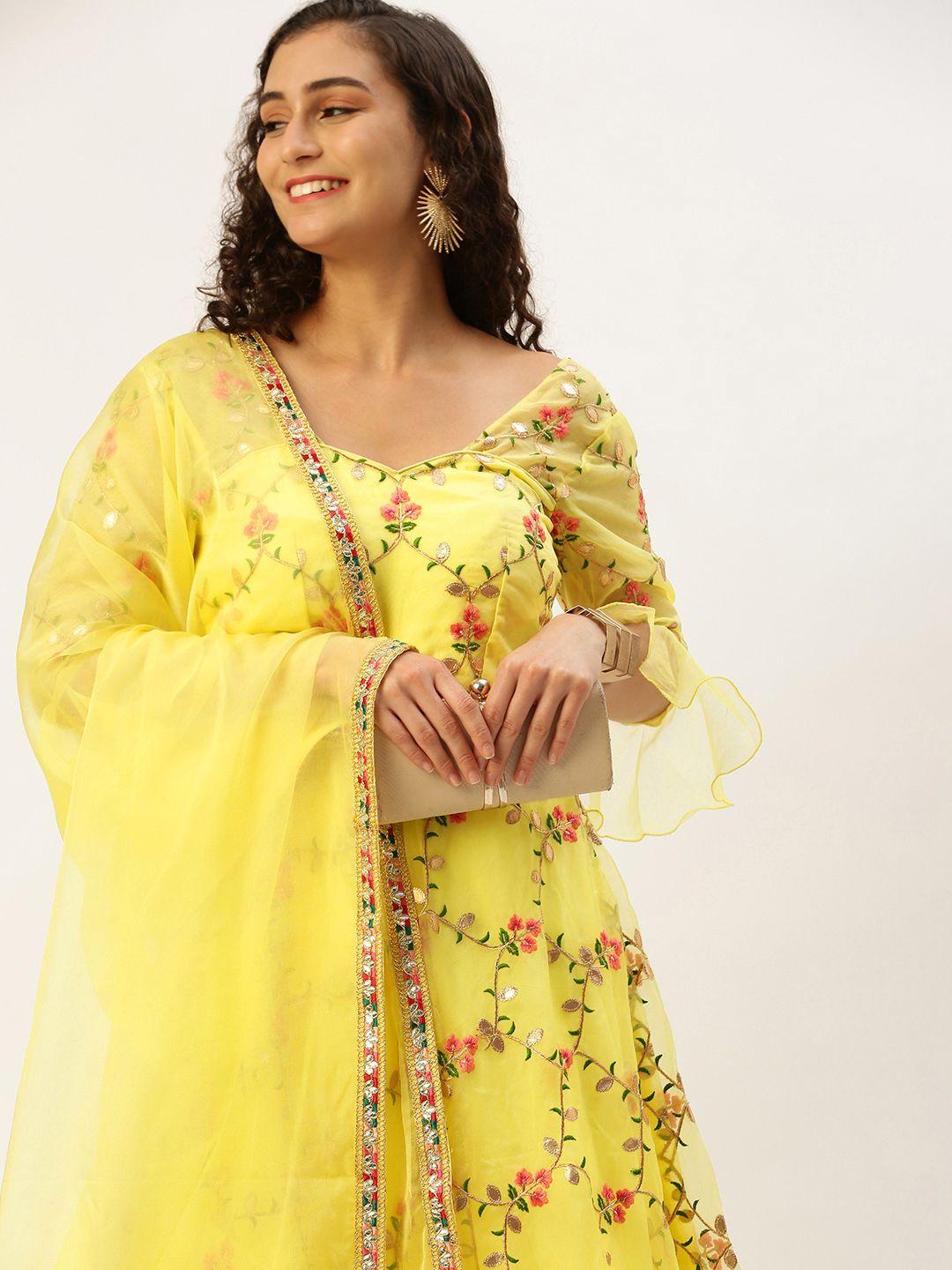 ethnovog women floral embroidered regular kurta with trousers & with dupatta