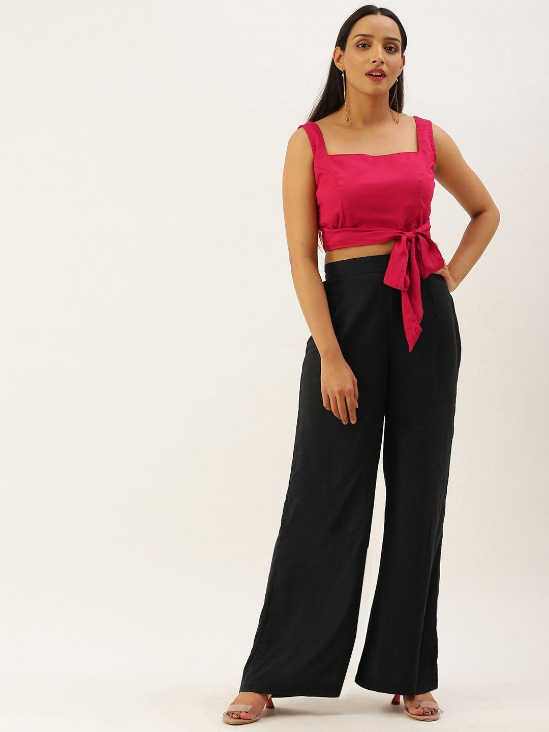 ethnovog women magenta pink  black made to measure solid top with palazzos
