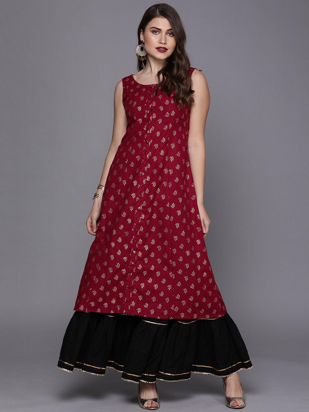 ethnovog women maroon printed made to measure a-line kurta