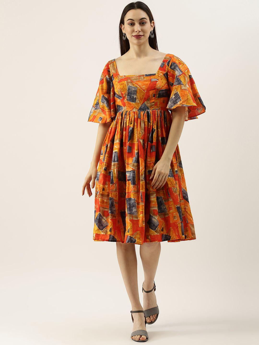 ethnovog women multicoloured printed made to measure fit and flare dress