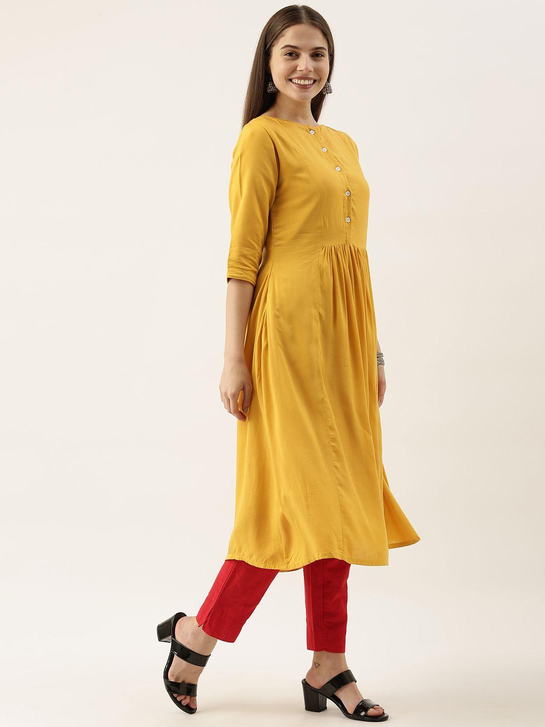 ethnovog women mustard yellow solid made to measure a-line kurta