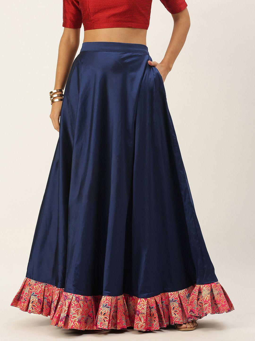 ethnovog women navy  pink made to measure solid maxi taffeta skirt