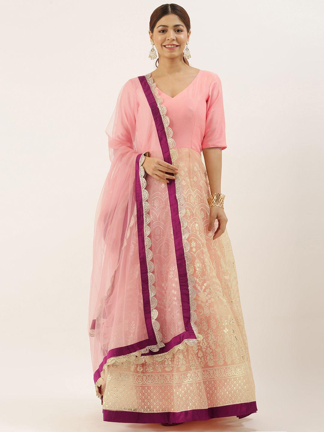 ethnovog women pink  beige printed made to measure kurta with trousers  dupatta