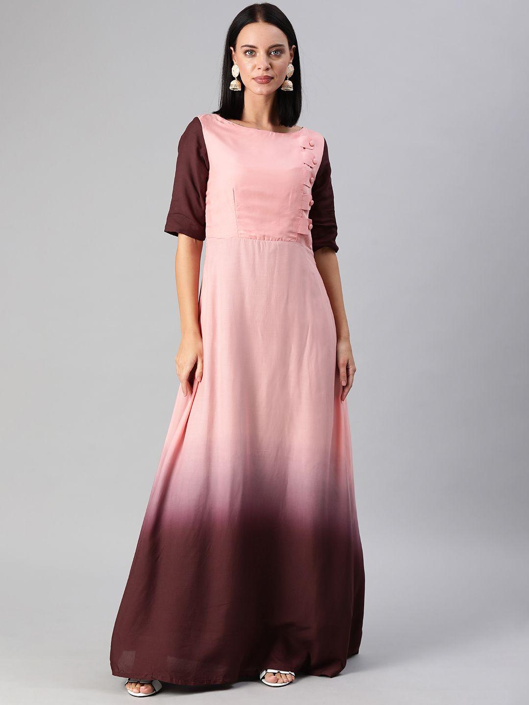 ethnovog women pink  burgundy dyed made to measure maxi dress