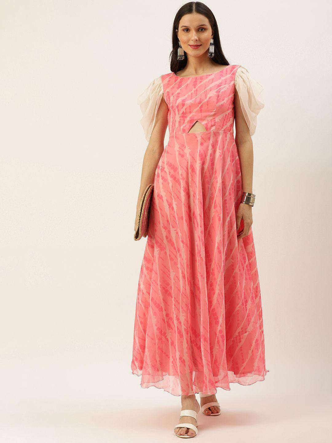 ethnovog women pink  off white a-line maxi made to measure dress