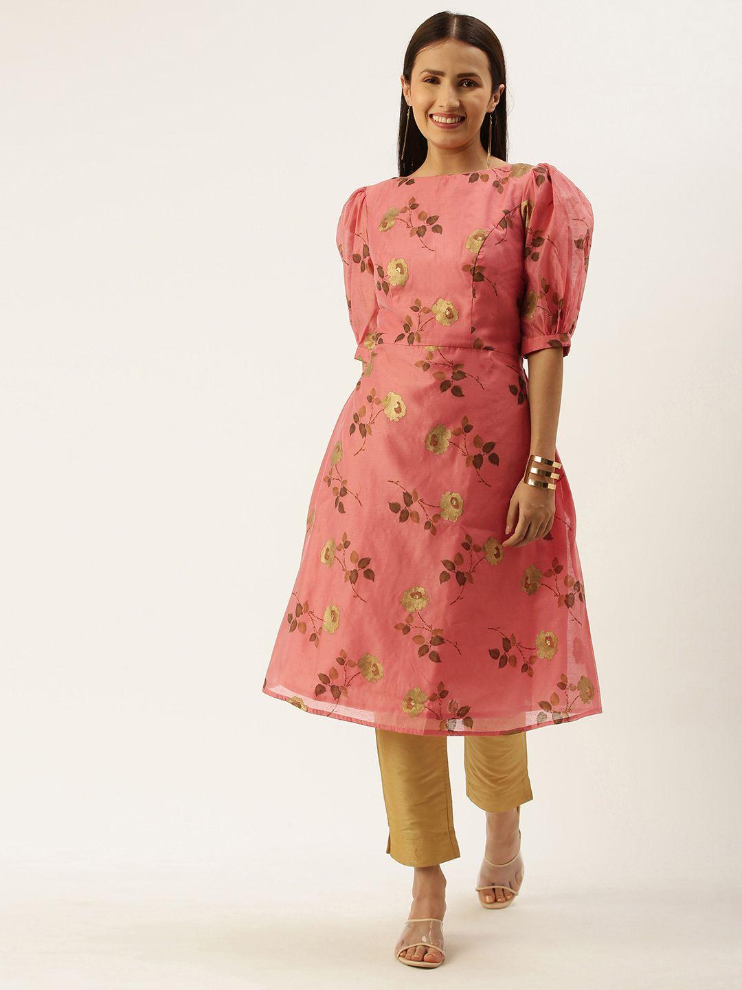 ethnovog women pink floral printed floral anarkali kurta